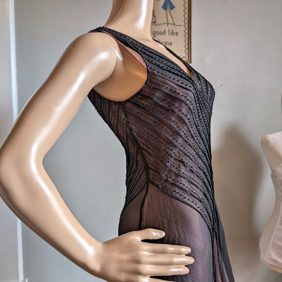 Vintage Y2K Adrianna Midi Dress Prom Beaded Silk Asymmetrical Fairycore 6 - Picture 11 of 13